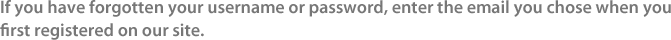 If you have forgotten your usename or password, enter the email you chose when you first registered on our site.